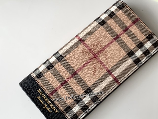 Burberry專門店新款男士長夾錢包 巴寶莉Haymarket格紋拼皮革長款二折包 yxb1018